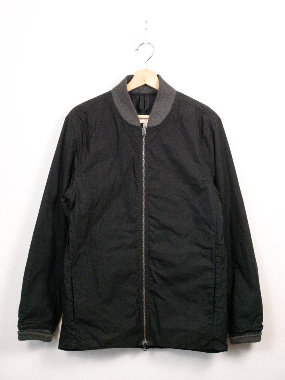 Club Monaco Mens Bomber Jacket Full Zip Ribbed Trim Black Gray Size M